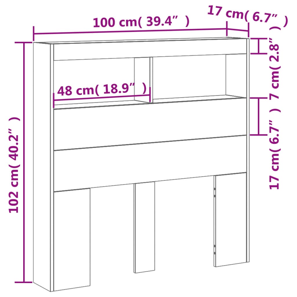 vidaXL Headboard Cabinet with LED White 100x17x102 cm