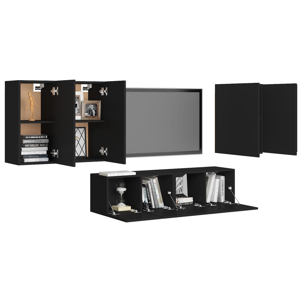 vidaXL 6 Piece TV Cabinet Set Black Engineered Wood