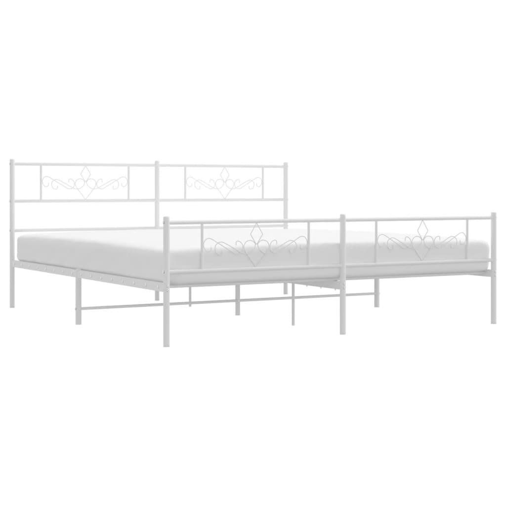 vidaXL Metal Bed Frame without Mattress with Footboard White 200x200 cm