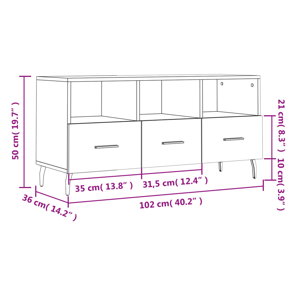 vidaXL TV Cabinet White 102x36x50 cm Engineered Wood