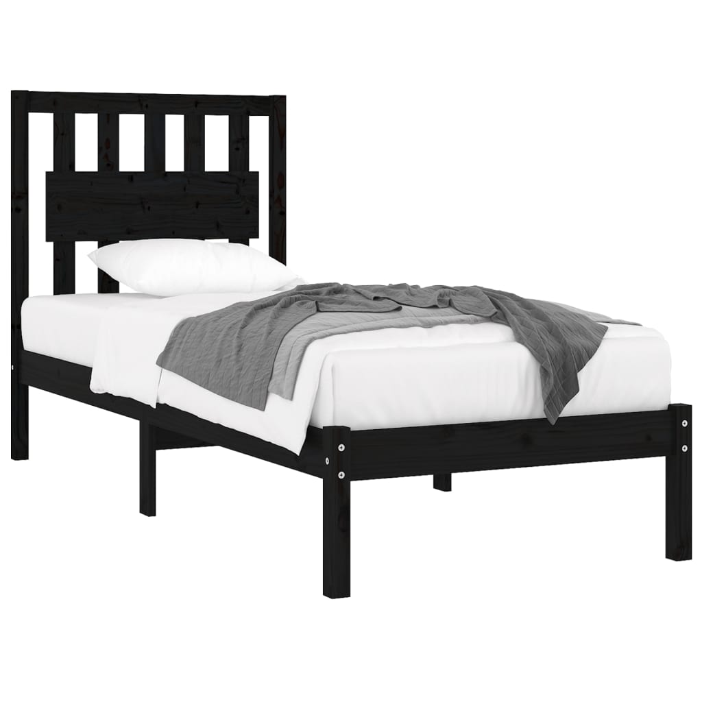 vidaXL Bed Frame without Mattress Black Solid Wood Single