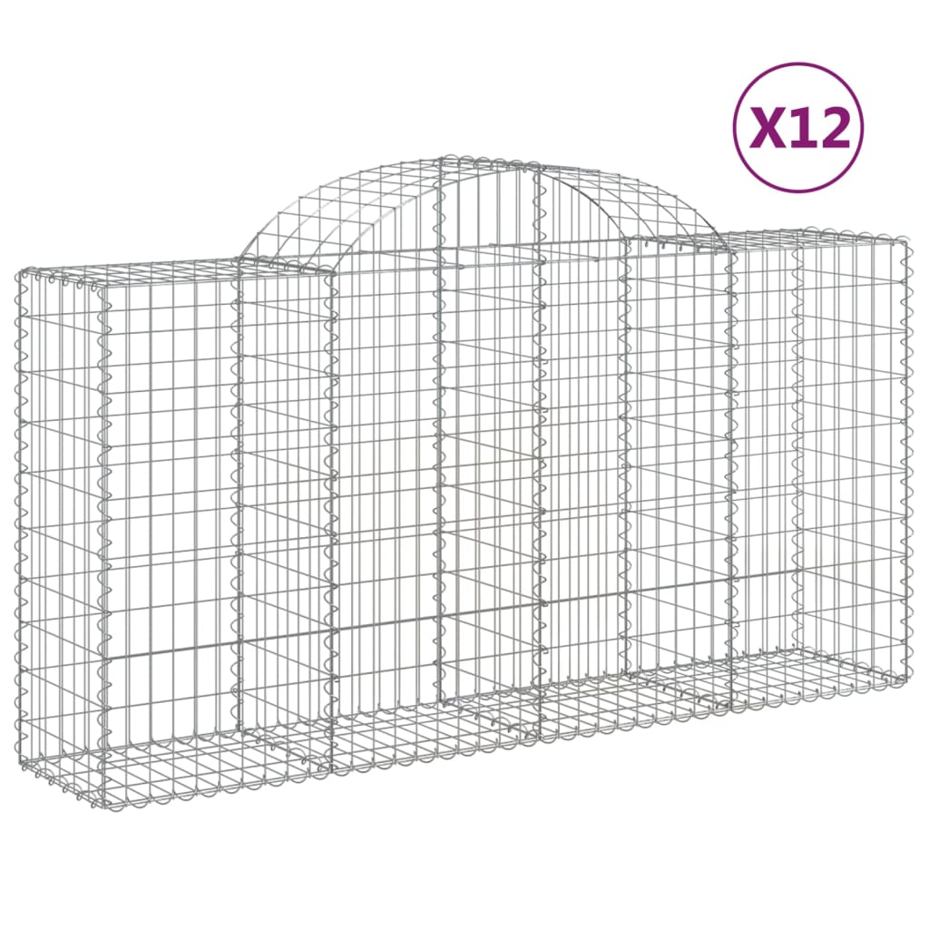 vidaXL Arched Gabion Baskets 12 pcs 200x50x100/120 cm Galvanised Iron