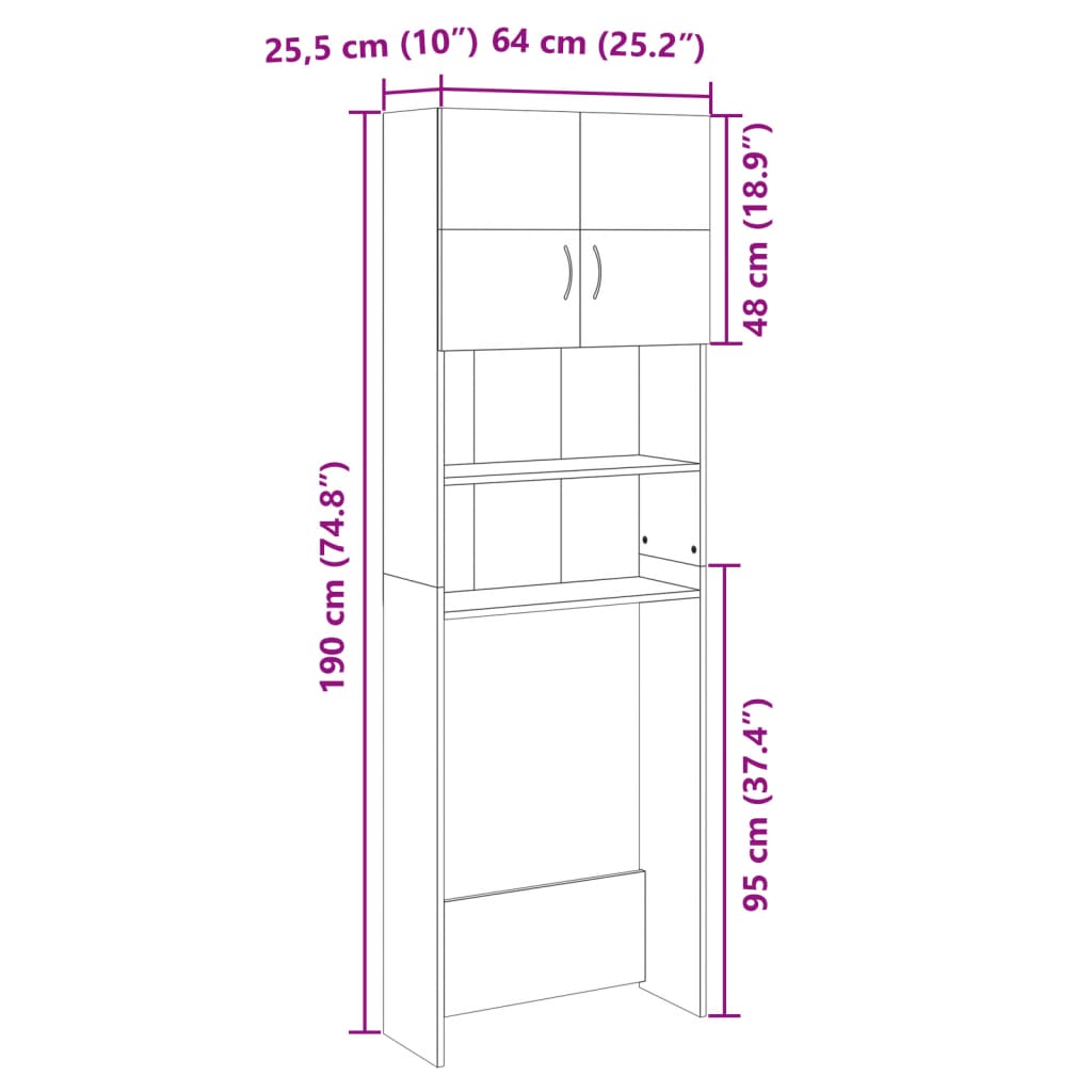 vidaXL Washing Machine Cabinet Sonoma Oak 64x25.5x190 cm Engineered Wood