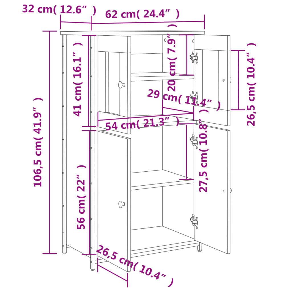 vidaXL Highboard Black 62x32x106.5 cm Engineered Wood