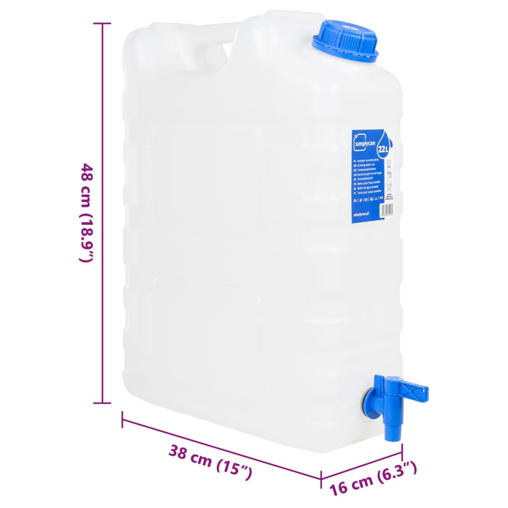 vidaXL Water Container with Tap Transparent 20 L Plastic