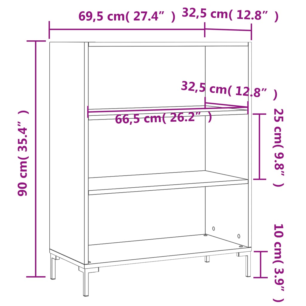 vidaXL Bookcase Smoked Oak 69.5x32.5x90 cm Engineered Wood