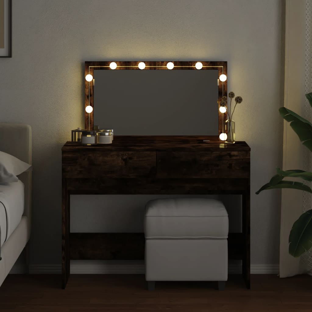 vidaXL Dressing Table with LED Smoked Oak 100x40x120 cm