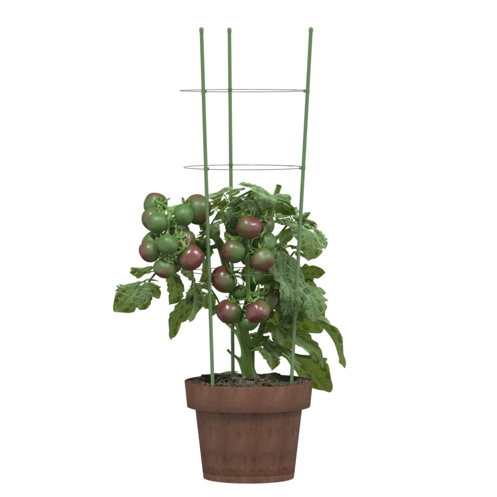 vidaXL Garden Plant Supports with 3 Rings 5 pcs Green 60 cm Steel