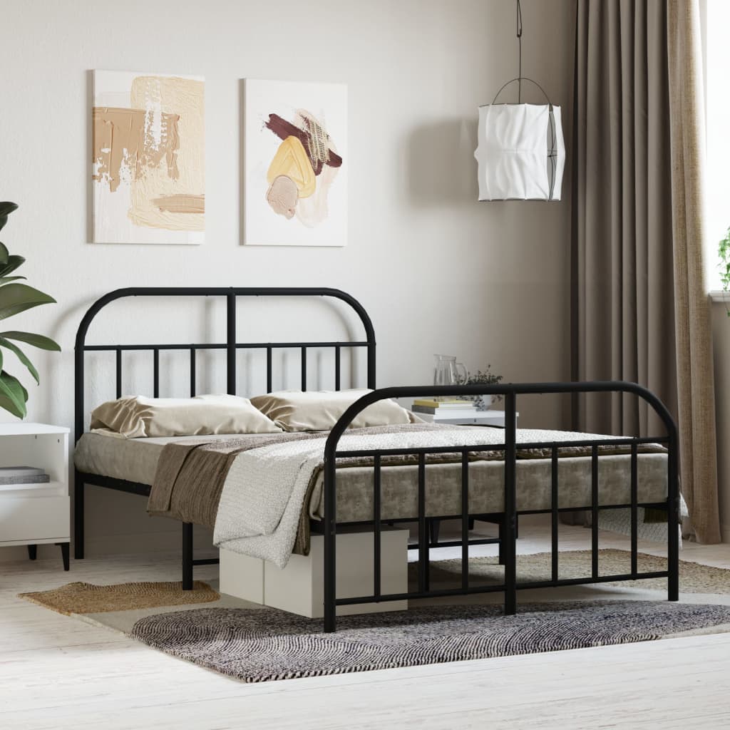 vidaXL Metal Bed Frame without Mattress with Footboard Black 120x190 cm Small Double