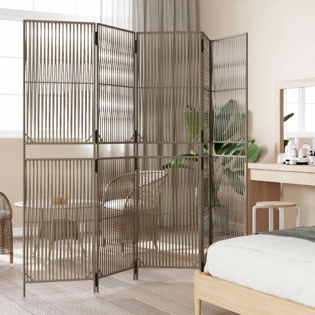 vidaXL Room Divider 5 Panels Grey Poly Rattan