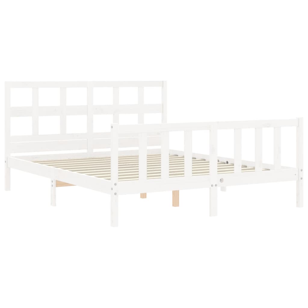 vidaXL Bed Frame without Mattress White King Size Solid Wood Pine