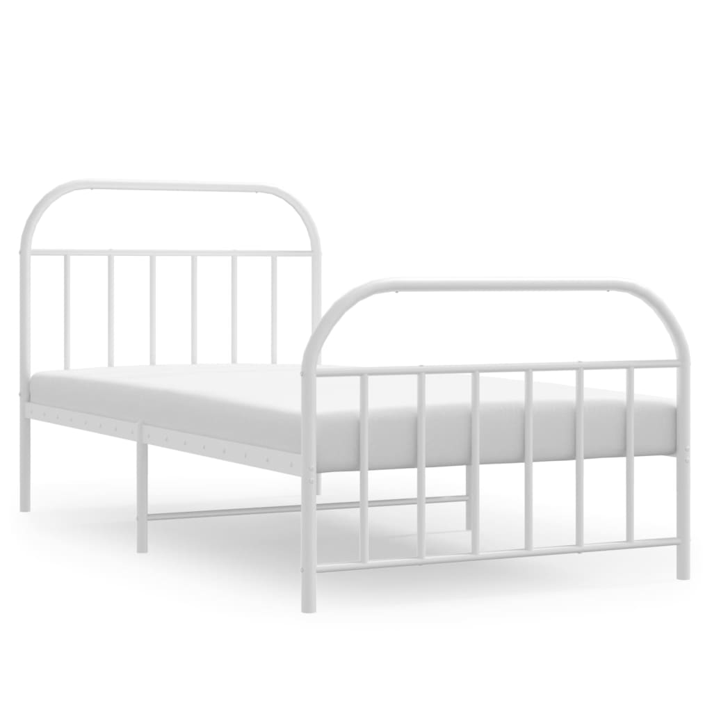 vidaXL Metal Bed Frame without Mattress with Footboard White 100x190 cm