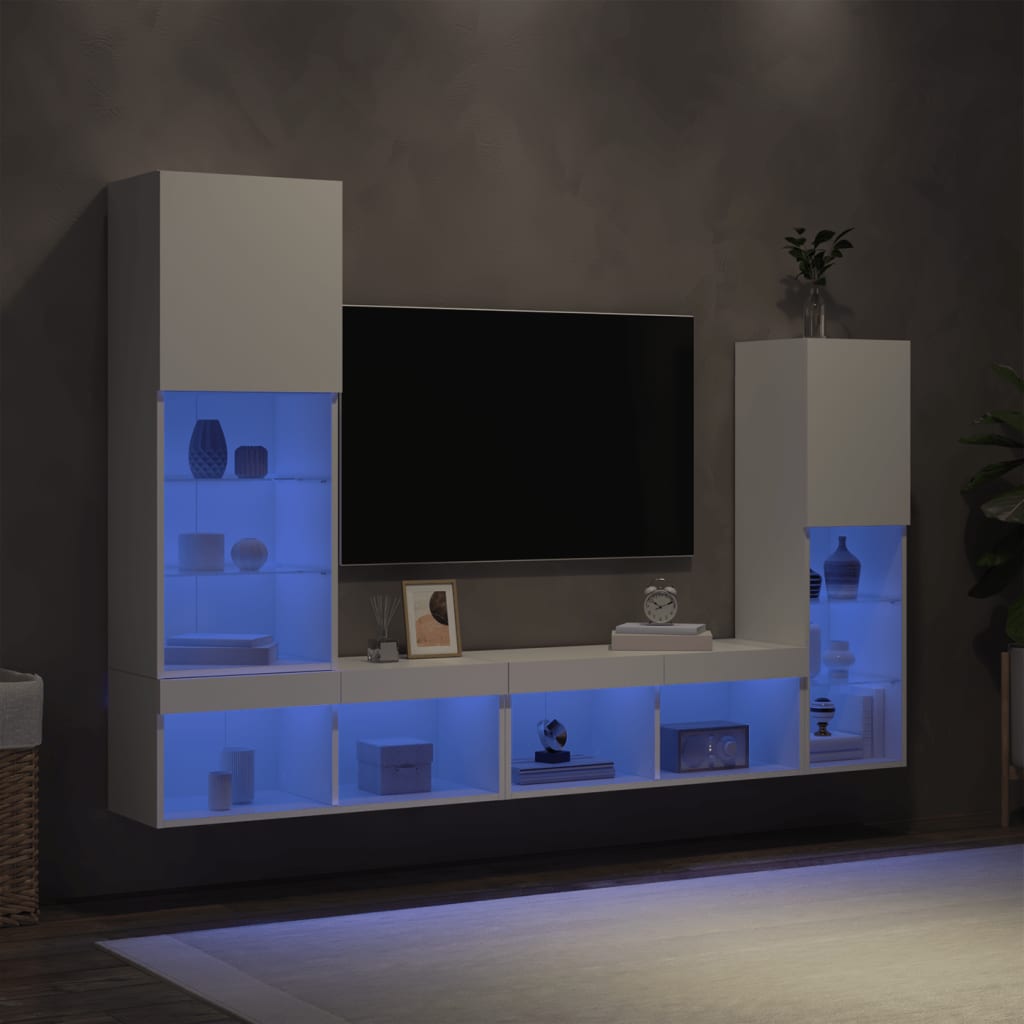 vidaXL 4 Piece TV Wall Units with LED White Engineered Wood