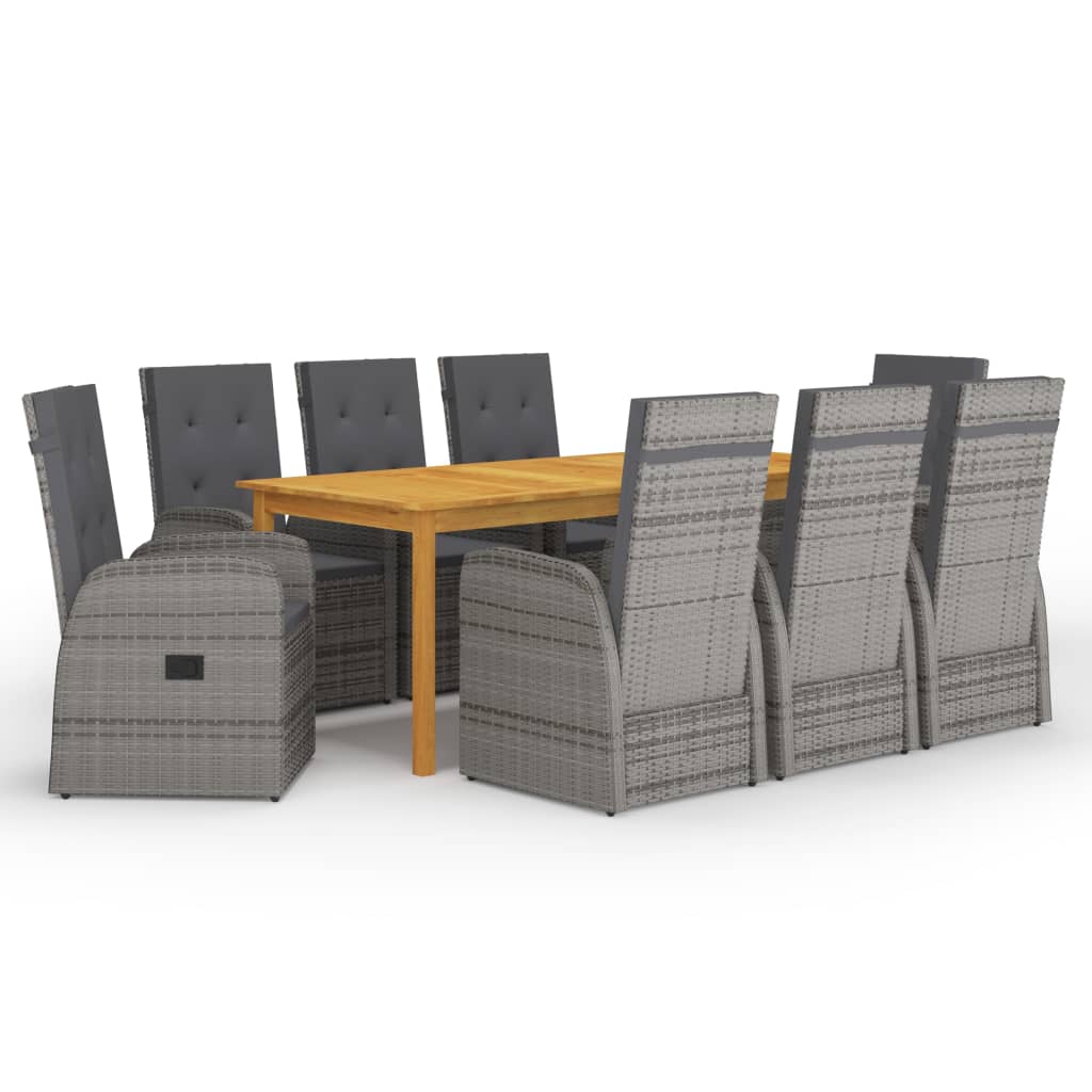 vidaXL 9 Piece Garden Dining Set with Cushions Grey Poly Rattan