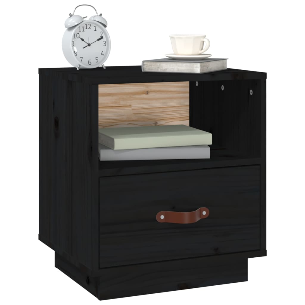 vidaXL Bedside Cabinet Black 40x34x45 cm Solid Wood Pine