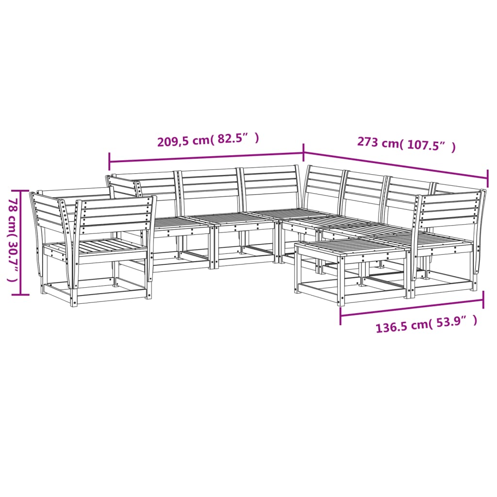 vidaXL 8 Piece Garden Lounge Set Solid Wood Douglas