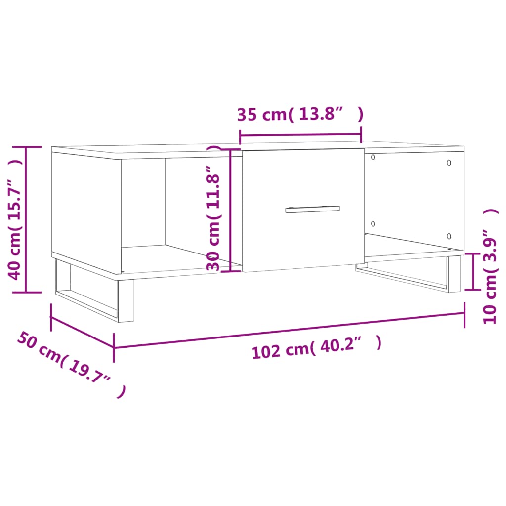 vidaXL Coffee Table Grey Sonoma 102x50x40 cm Engineered Wood