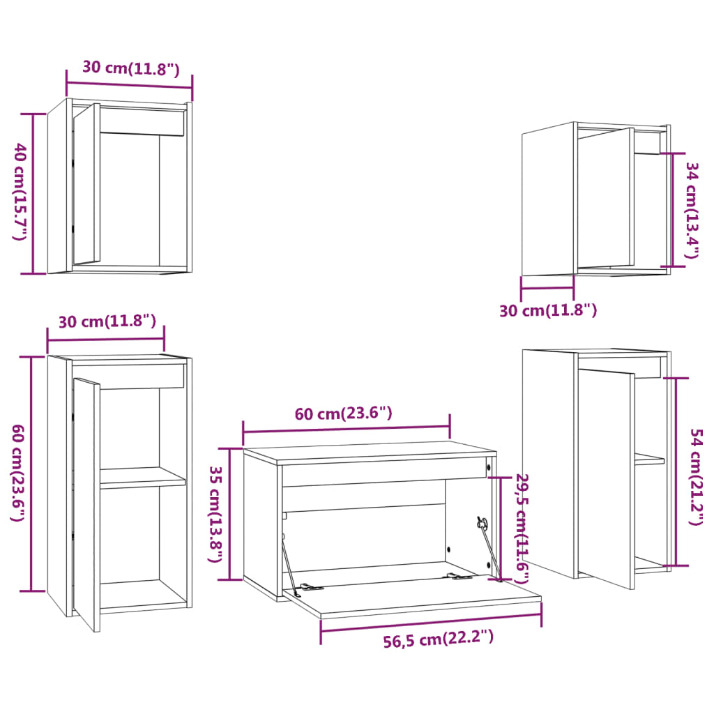 vidaXL TV Cabinets 5 pcs Honey Brown Solid Wood Pine