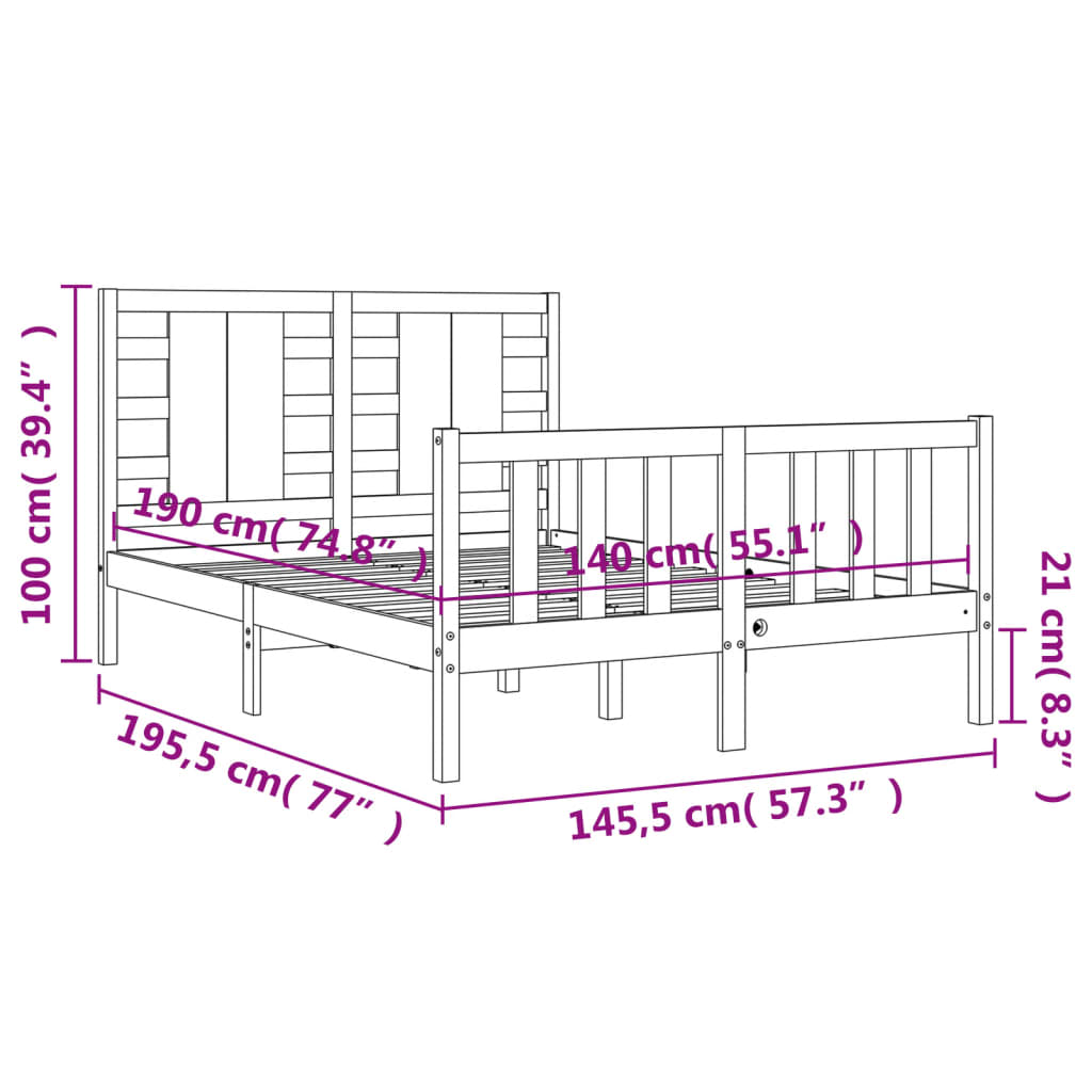 vidaXL Bed Frame without Mattress Black 140x190 cm Solid Wood Pine