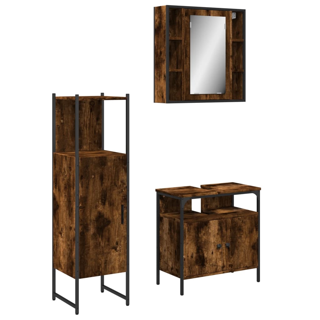 vidaXL 3 Piece Bathroom Cabinet Set Smoked Oak Engineered Wood