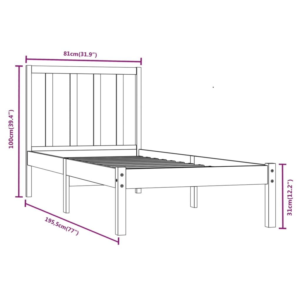 vidaXL Bed Frame without Mattress 75x190 cm Small Single Solid Wood Pine