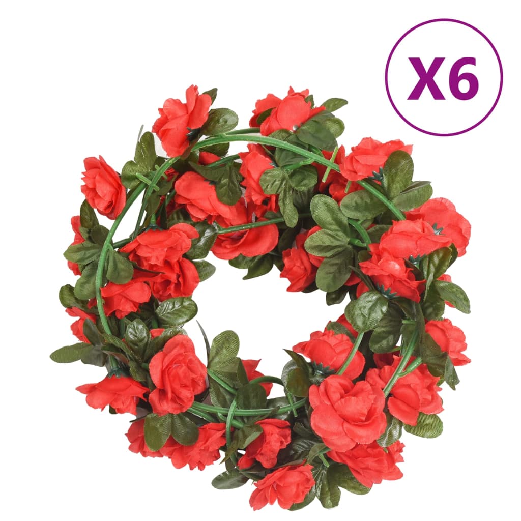 vidaXL Christmas Flower Garlands 6 pcs Red 240 cm