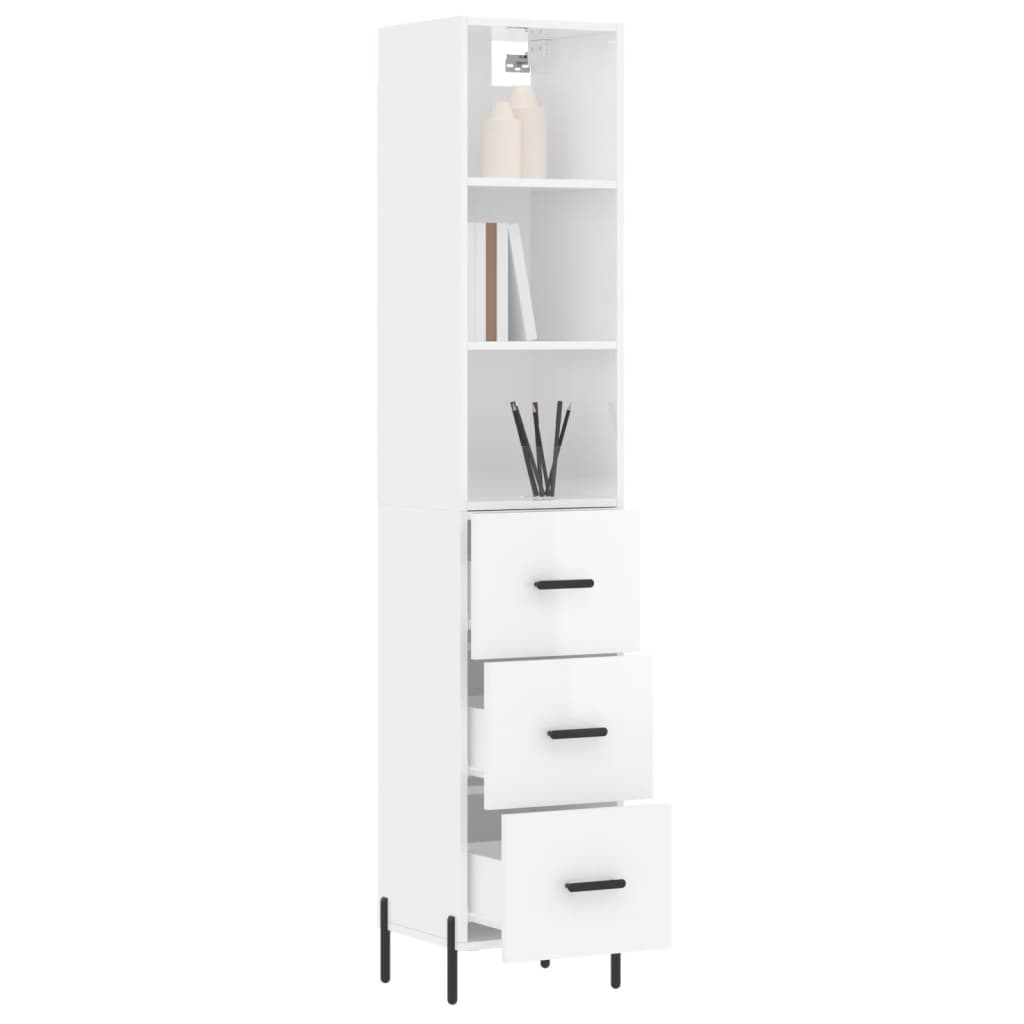 vidaXL Highboard High Gloss White 34.5x34x180 cm Engineered Wood