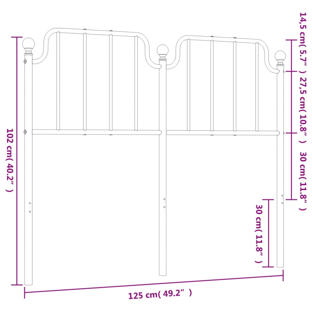 vidaXL Metal Headboard Black 120 cm