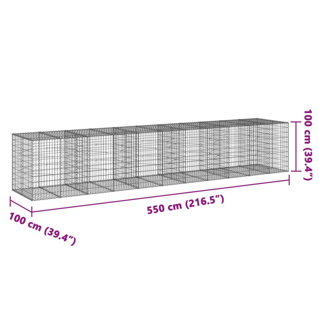 vidaXL Gabion Basket with Cover 550x100x100 cm Galvanised Iron