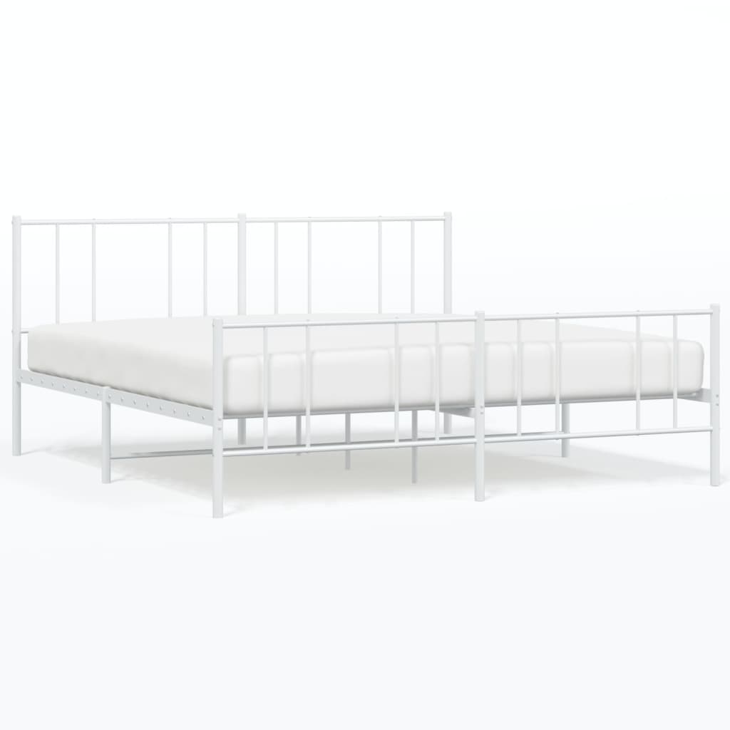 vidaXL Metal Bed Frame without Mattress with Footboard White 193x203 cm