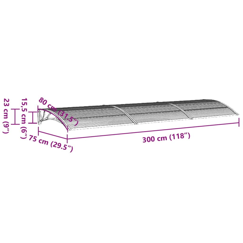 vidaXL Door Canopy Grey 300x75 cm Polycarbonate