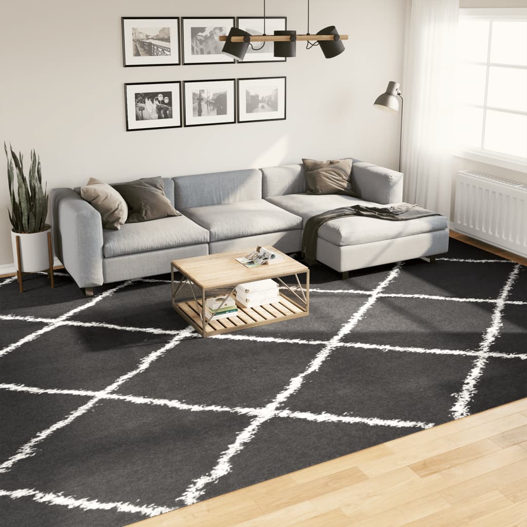 vidaXL Shaggy Rug PAMPLONA High Pile Modern Black and Cream 300x400 cm