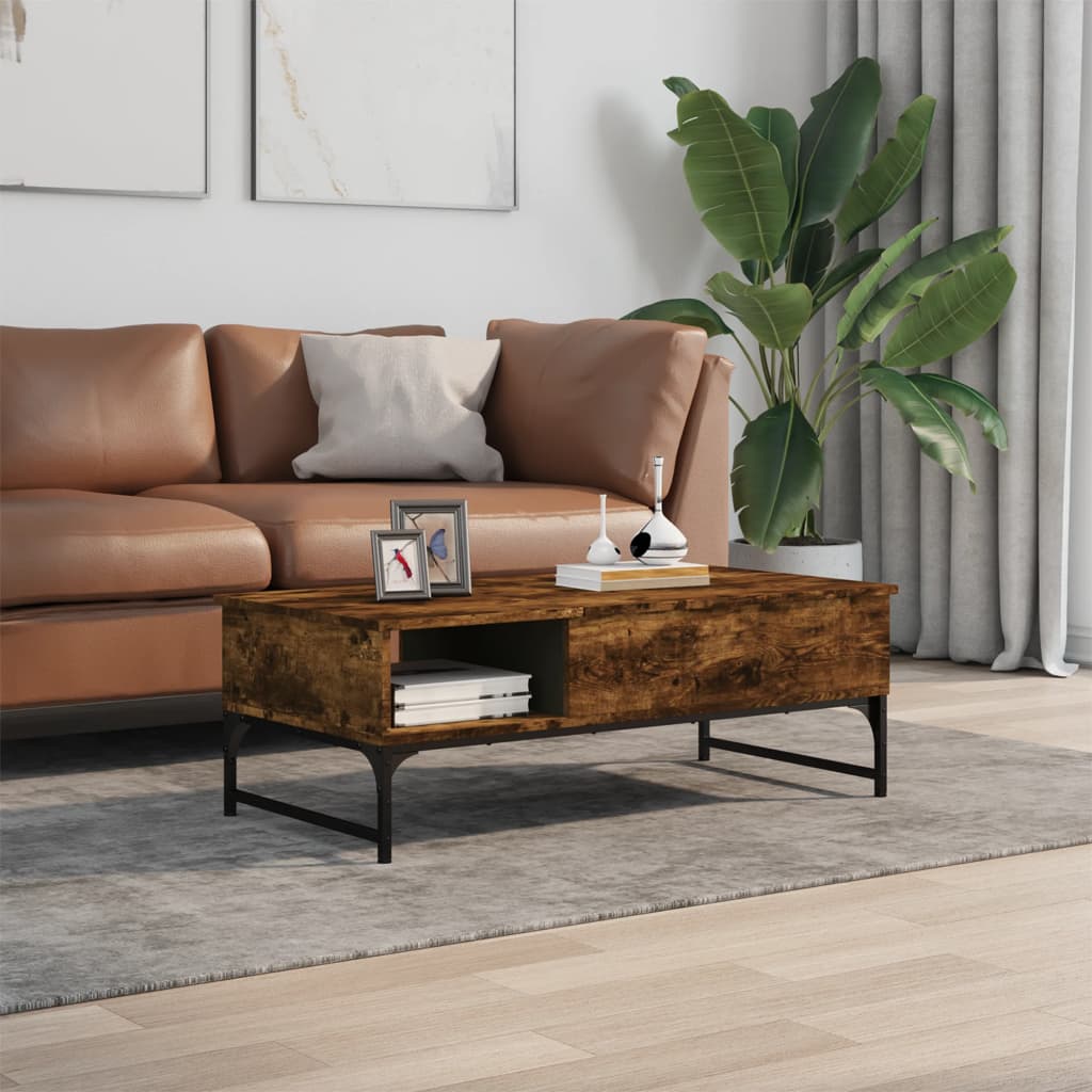 vidaXL Coffee Table Smoked Oak 100x50x35 cm Engineered Wood and Metal