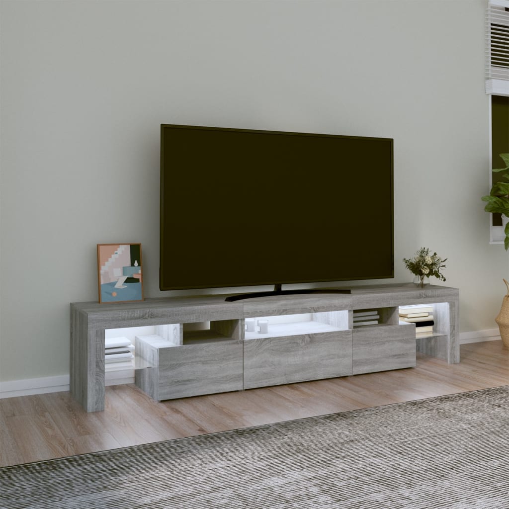 vidaXL TV Cabinet with LED Lights Grey Sonoma 200x36.5x40 cm