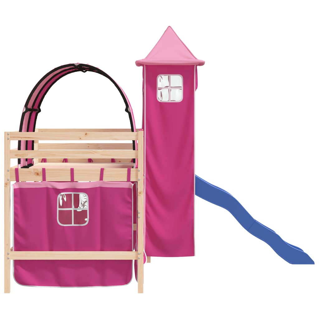 vidaXL Kids' Loft Bed with Tower without Mattress Pink 90x200 cm