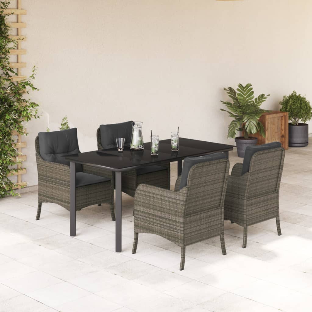 vidaXL 5 Piece Garden Dining Set with Cushions Grey Poly Rattan