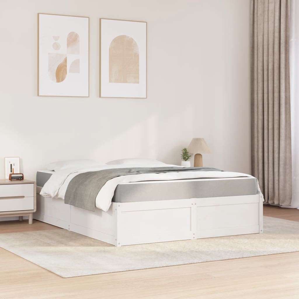 vidaXL Bed with Mattress White 140x200 cm Solid Wood Pine