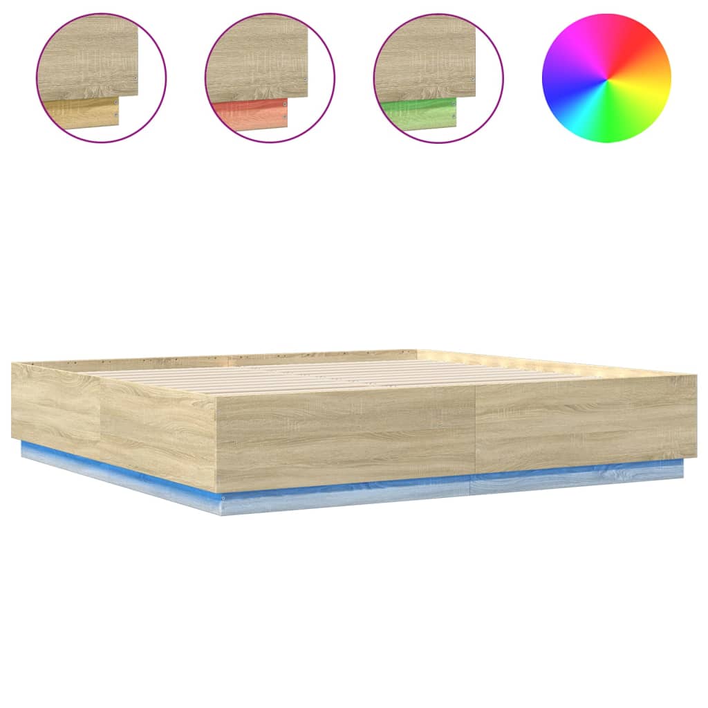 vidaXL Bed Frame with LED without Mattress Sonoma Oak 200x200 cm