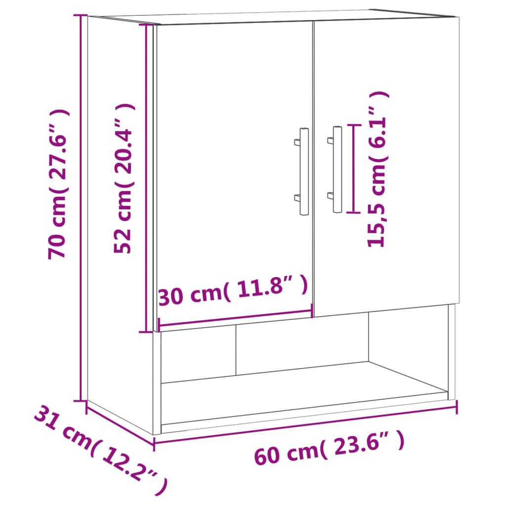 vidaXL Wall Cabinet Brown Oak 60x31x70 cm Engineered Wood