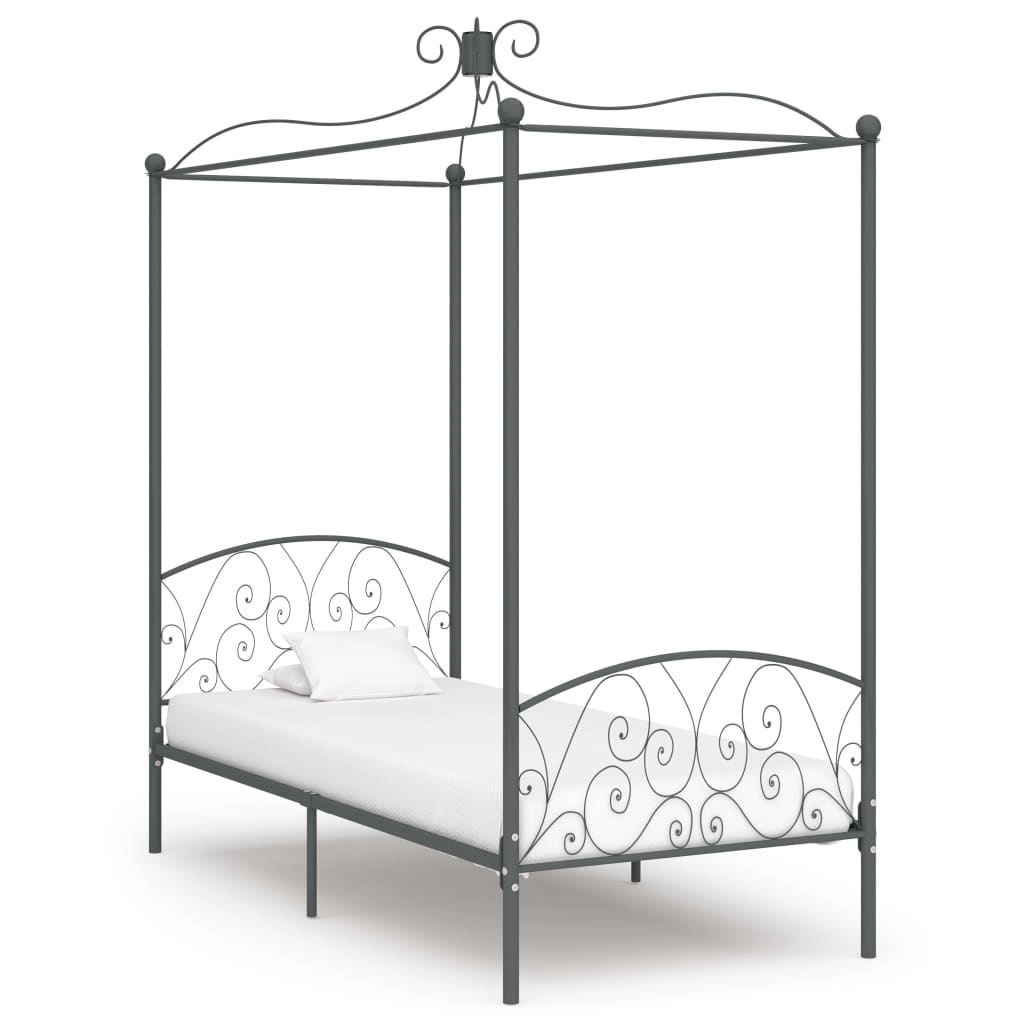 vidaXL Canopy Bed Frame without Mattress Grey Metal 90x200 cm