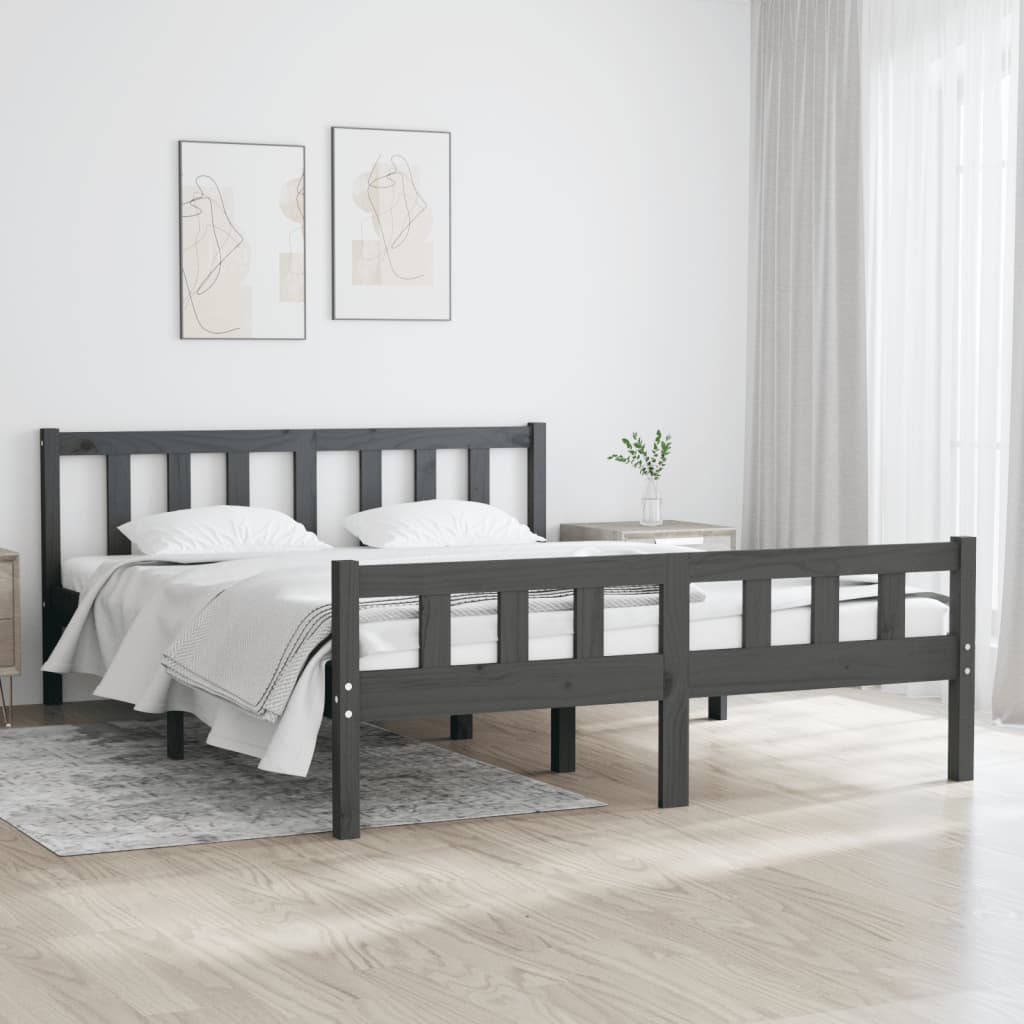 vidaXL Bed Frame without Mattress Grey Solid Wood Double