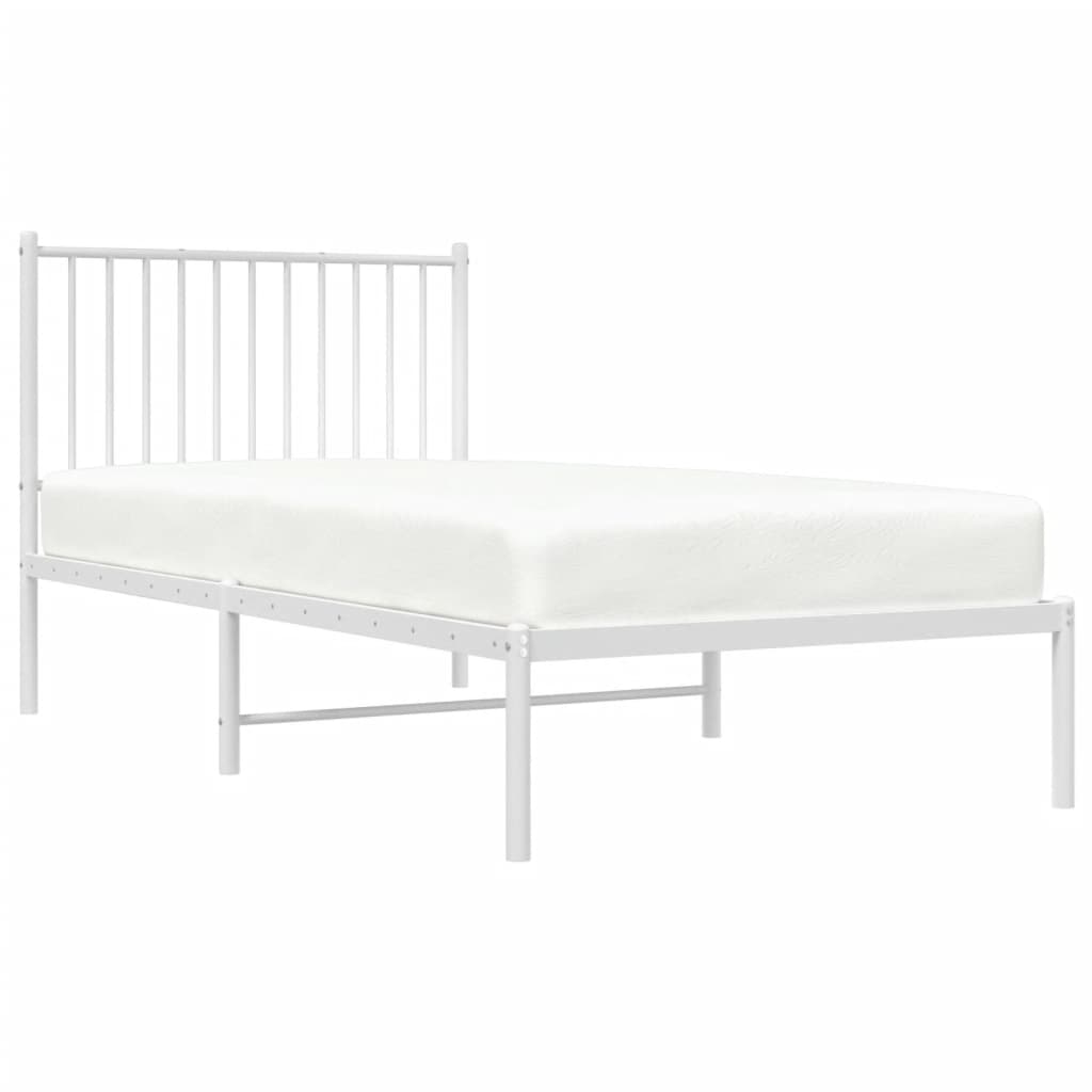 vidaXL Metal Bed Frame without Mattress with Headboard White 90x190 cm Single