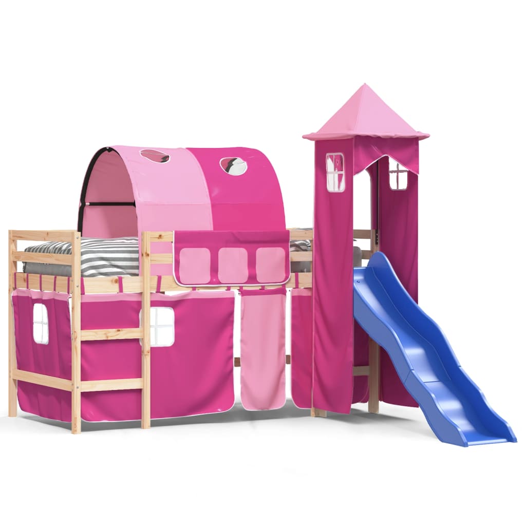 vidaXL Kids' Loft Bed with Tower without Mattress Pink 90x200 cm