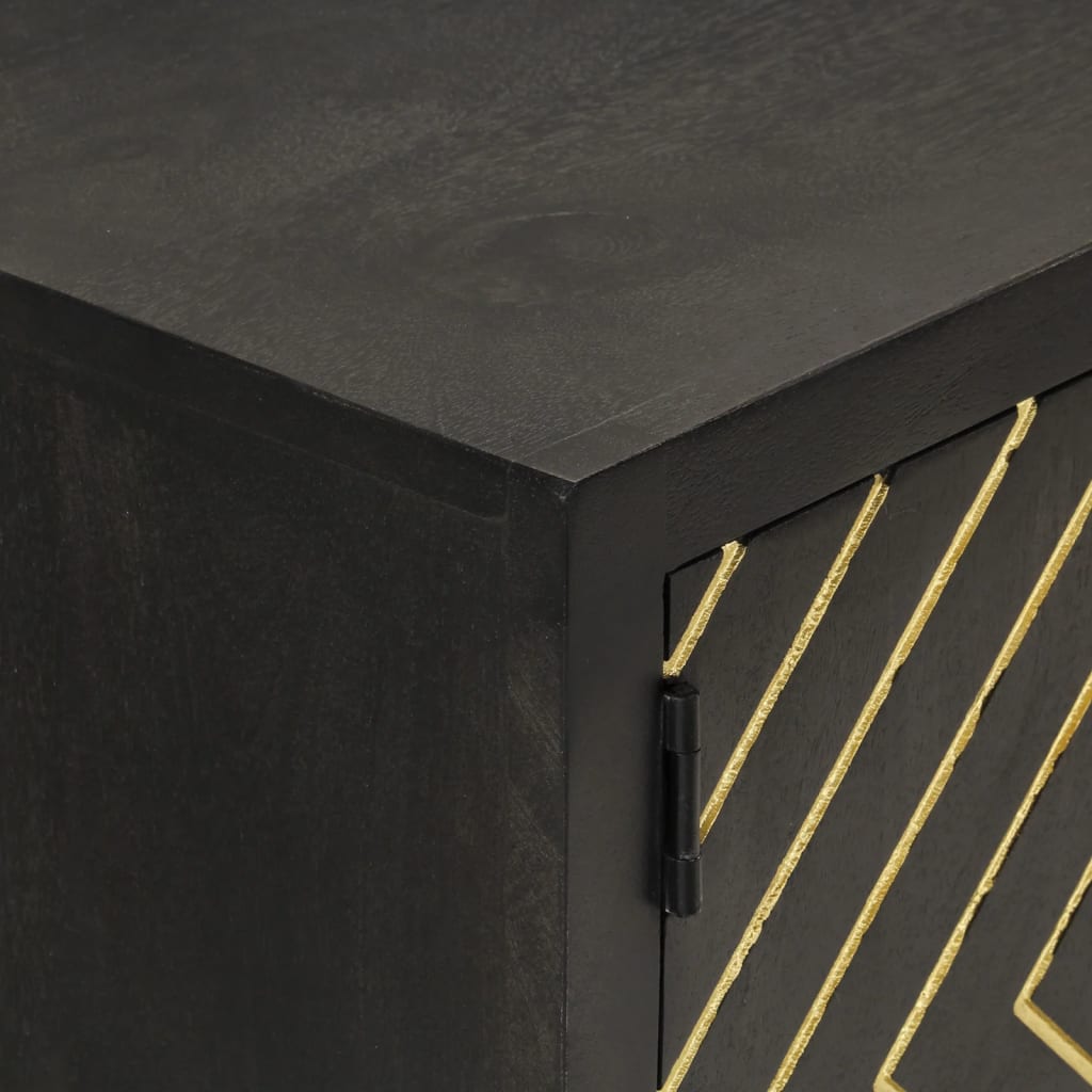 vidaXL Sideboard Black and Gold 110x30x75 cm Solid Wood Mango