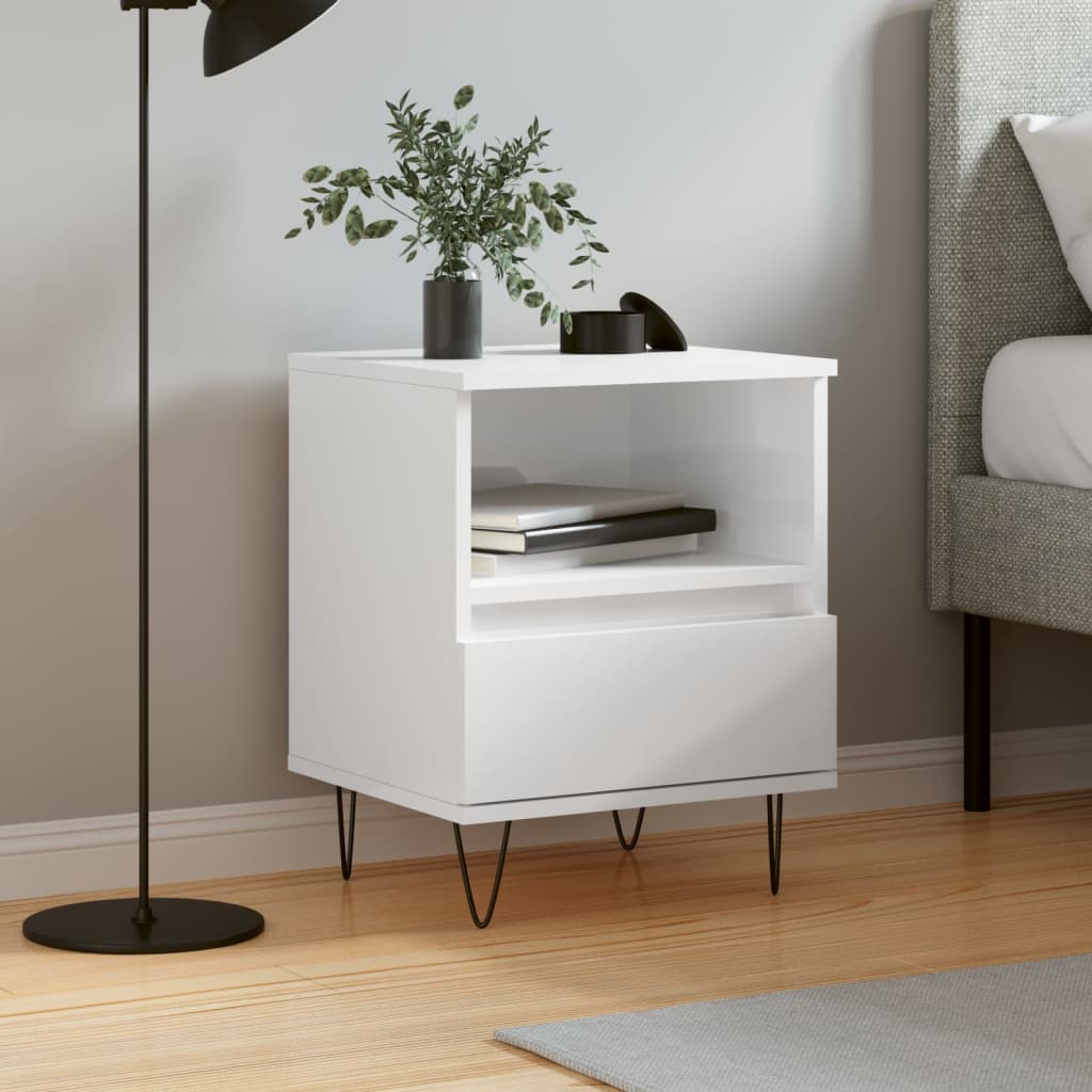 vidaXL Bedside Cabinet High Gloss White 40x35x50 cm Engineered Wood