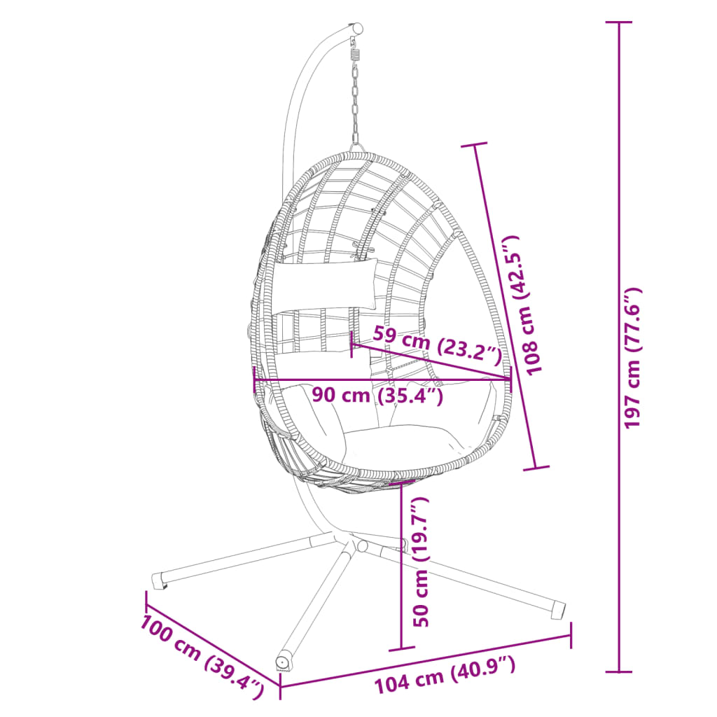 vidaXL Hanging Egg Chair with Stand Beige Rattan and Steel