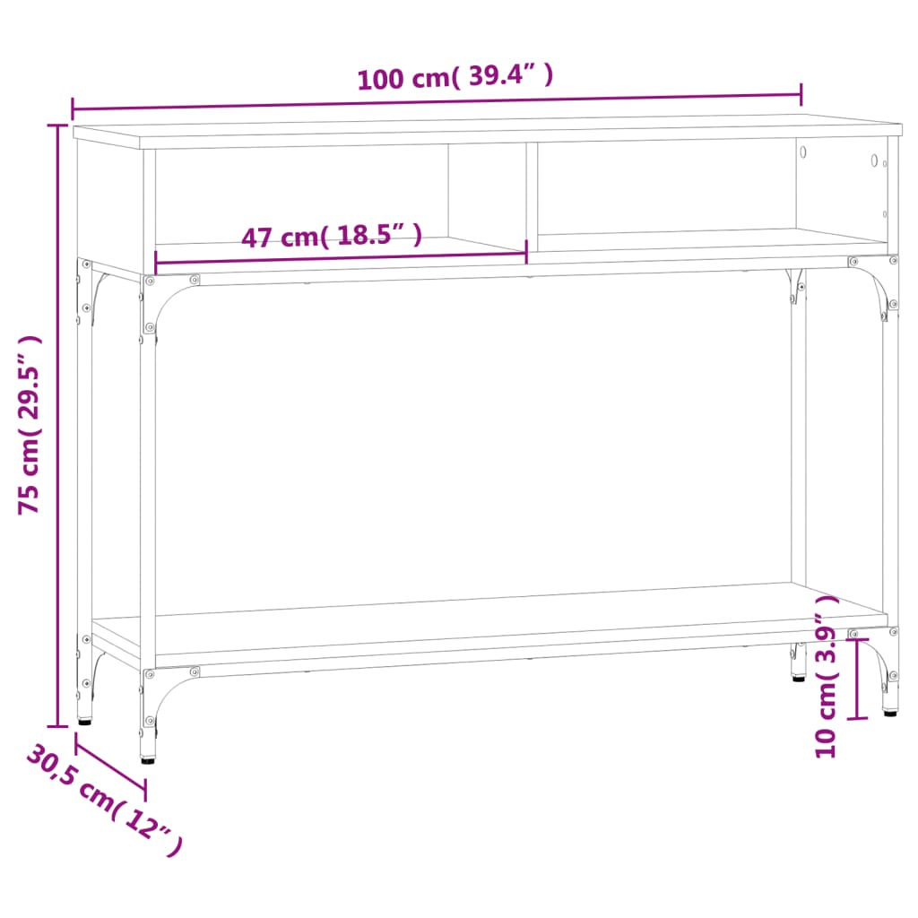 vidaXL Console Table Sonoma Oak 100x30.5x75 cm Engineered Wood