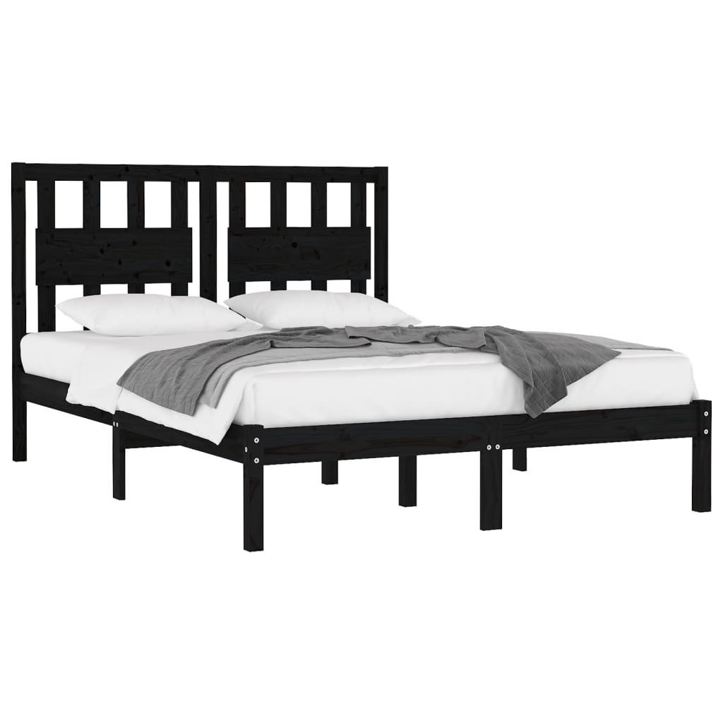 vidaXL Bed Frame without Mattress Black Solid Wood Small Double