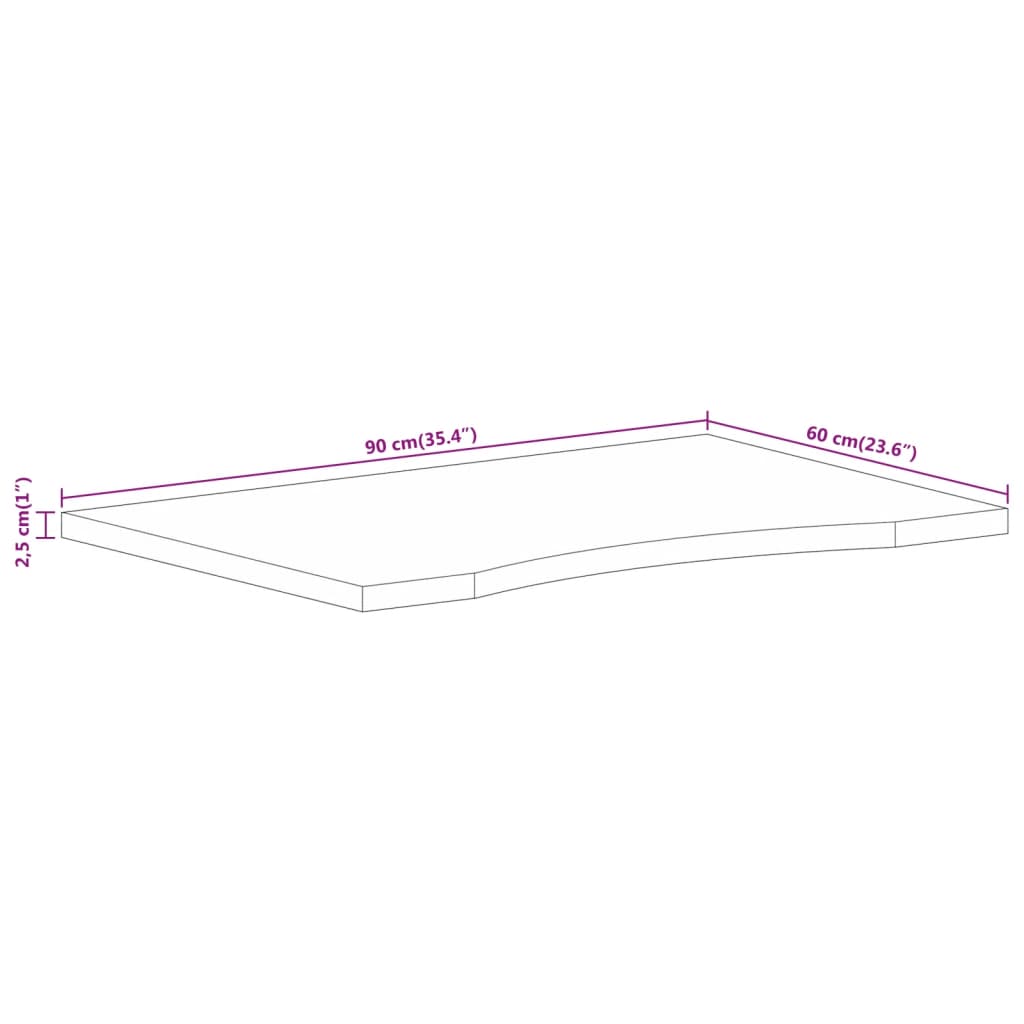 vidaXL Desk Top with Curve 90x60x2.5 cm Solid Wood Rough Mango