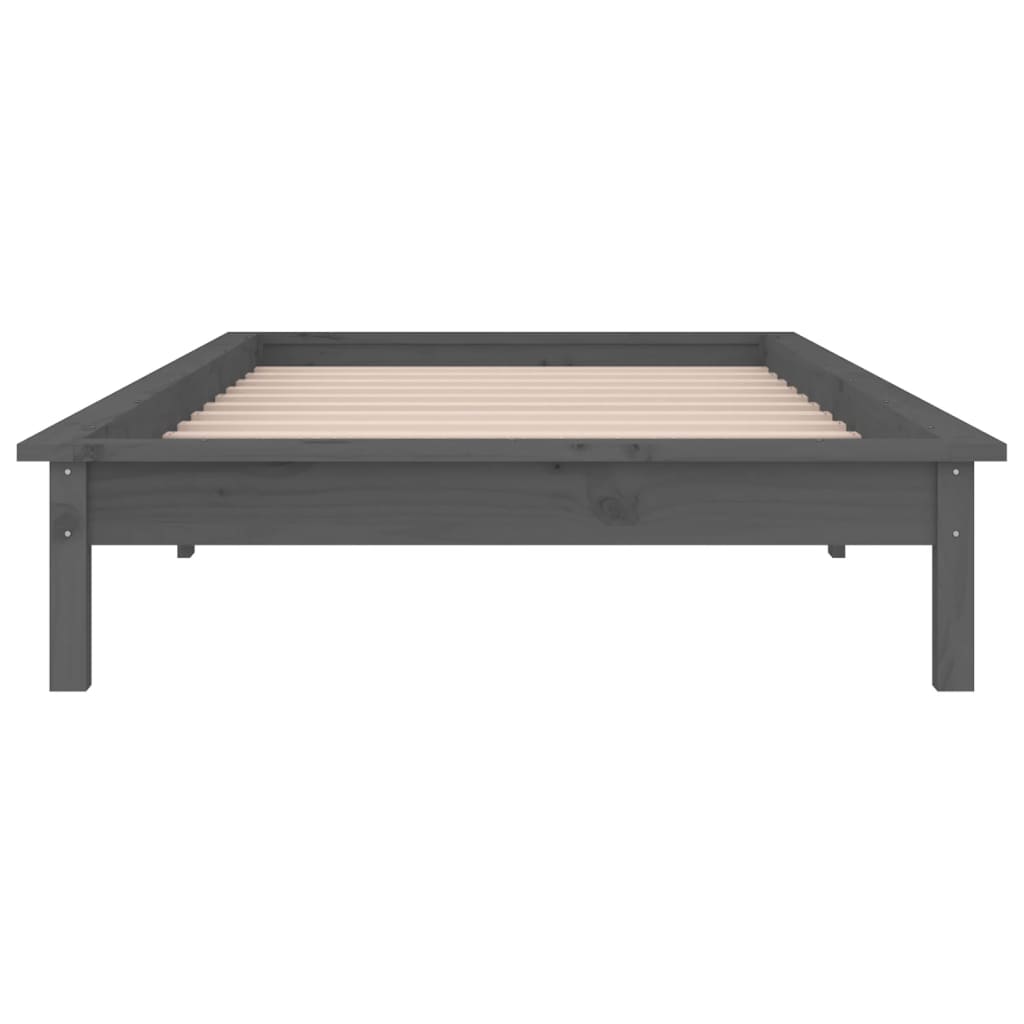 vidaXL LED Bed Frame without Mattress Grey 75x190 cm Small Single Solid Wood